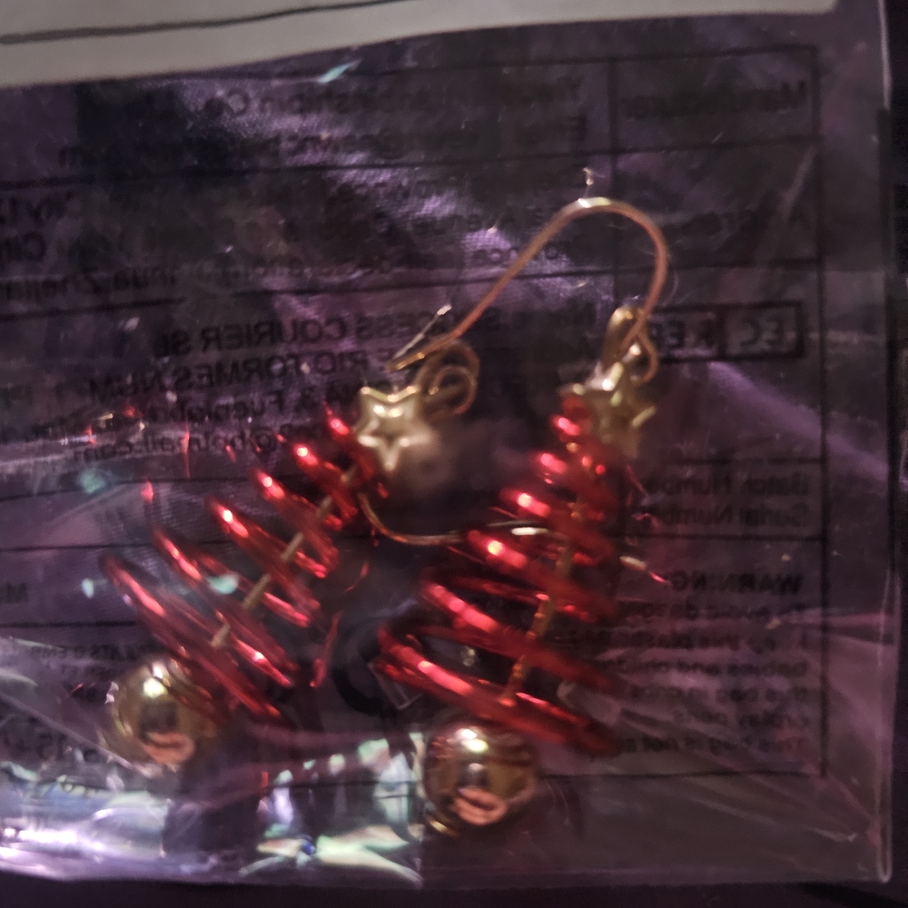 Festive Red and Gold Christmas Tree Earrings